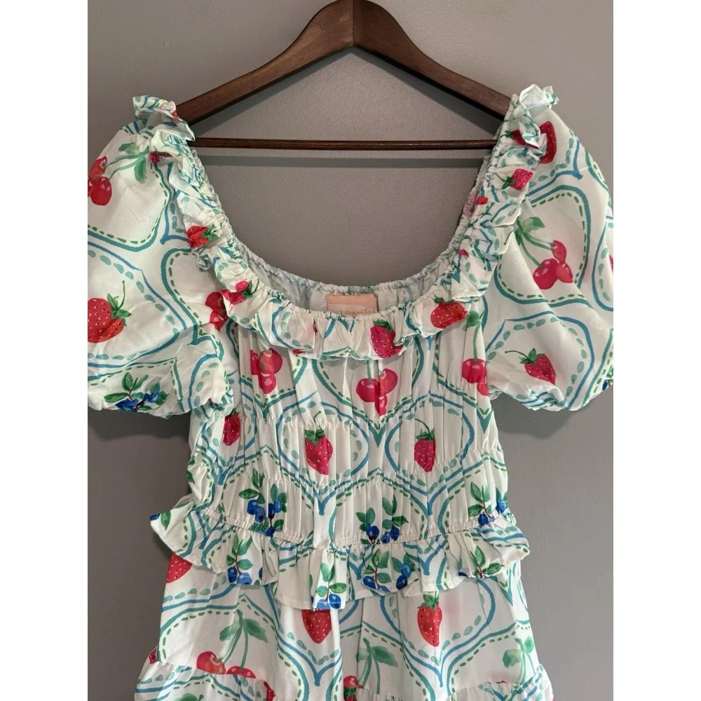 Us Together Fruit Print Maxi Dress Smocked Tiered Cherry Strawberry Blueberry Lg - Picture 4 of 15
